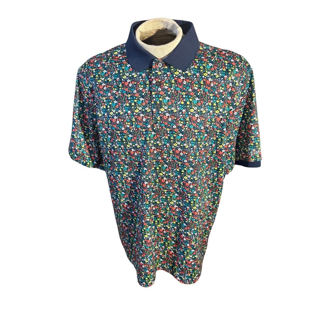 Walter Hagen Golf Polo XL Floral Print Shirt Blue Collar Performance Polyester
